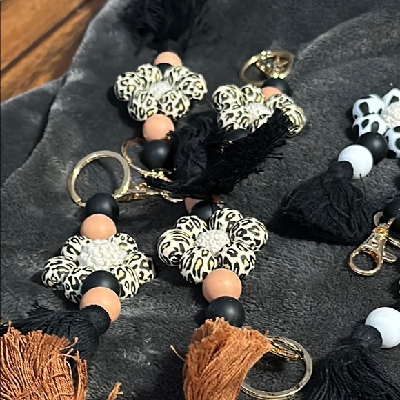 Colorful Tassel Keychain: Brown & Black Animal Print - Picture 2 of 4